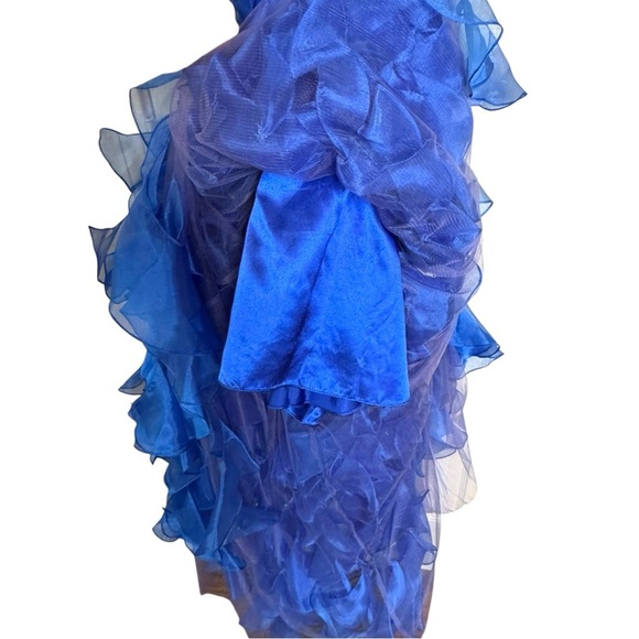 Sherri Hill Royal Blue Strapless Beaded Ruffle Hi-Low Gown Dress Size 6 - Picture 4 of 7